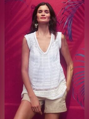 Anthropologie, ladder lace white blouse by Maeve. Size 6